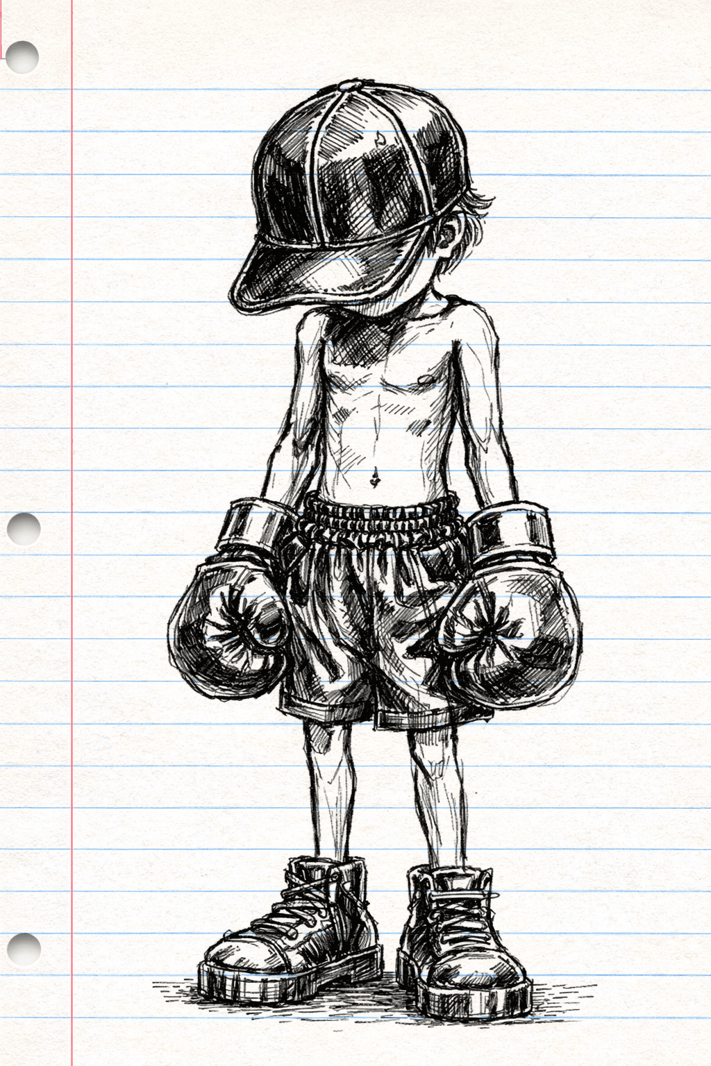 The Underdog — a pencil study of the boxer figure on lined studio paper